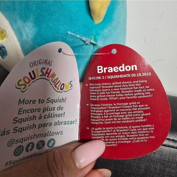Squishmallows Teal Braedon the Triceratops Plush 8”, New - Picture 4 of 5